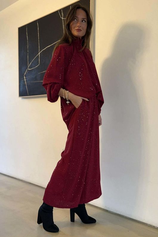 Suki Night Sky Shirring Neck Blouse Burgundy